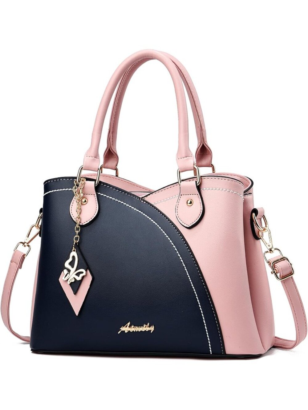 〽️Women's Blue Pink Medium Leather Top Handle Crossbody Satchel Shoulder Handbag